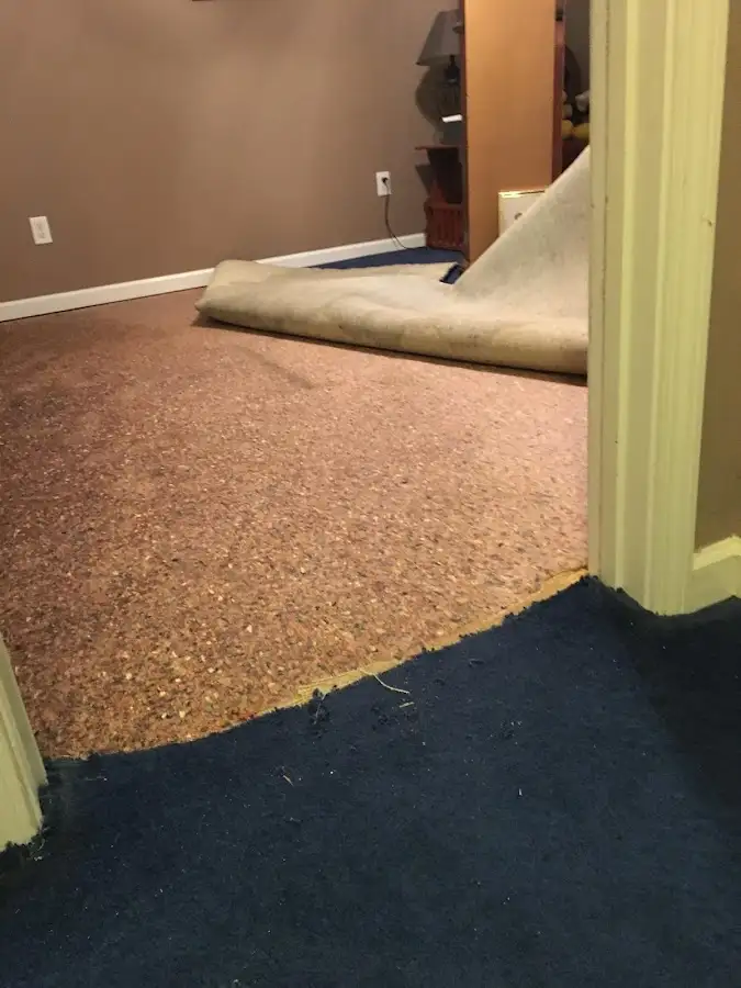 Carpet pad removal revealing water damage during Drying & Dehumidification in Lodi