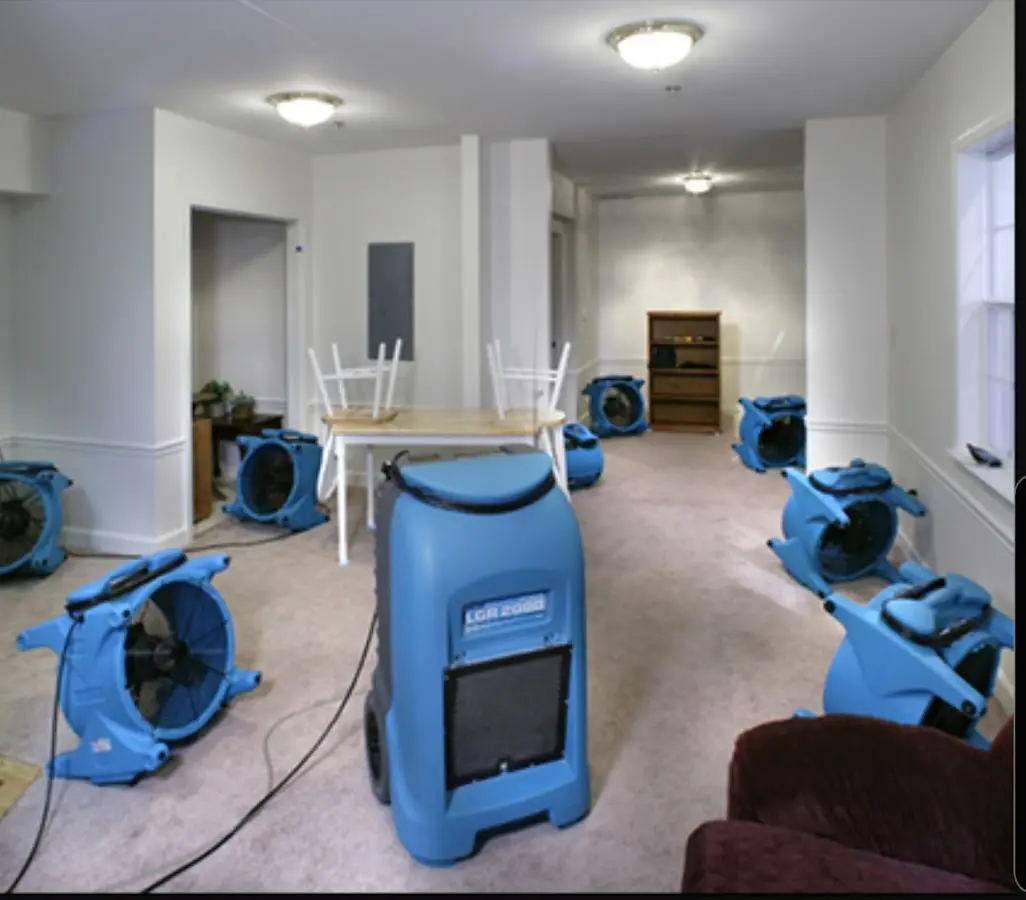Air movers and dehumidifier setup for Water Damage Restoration in Lodi